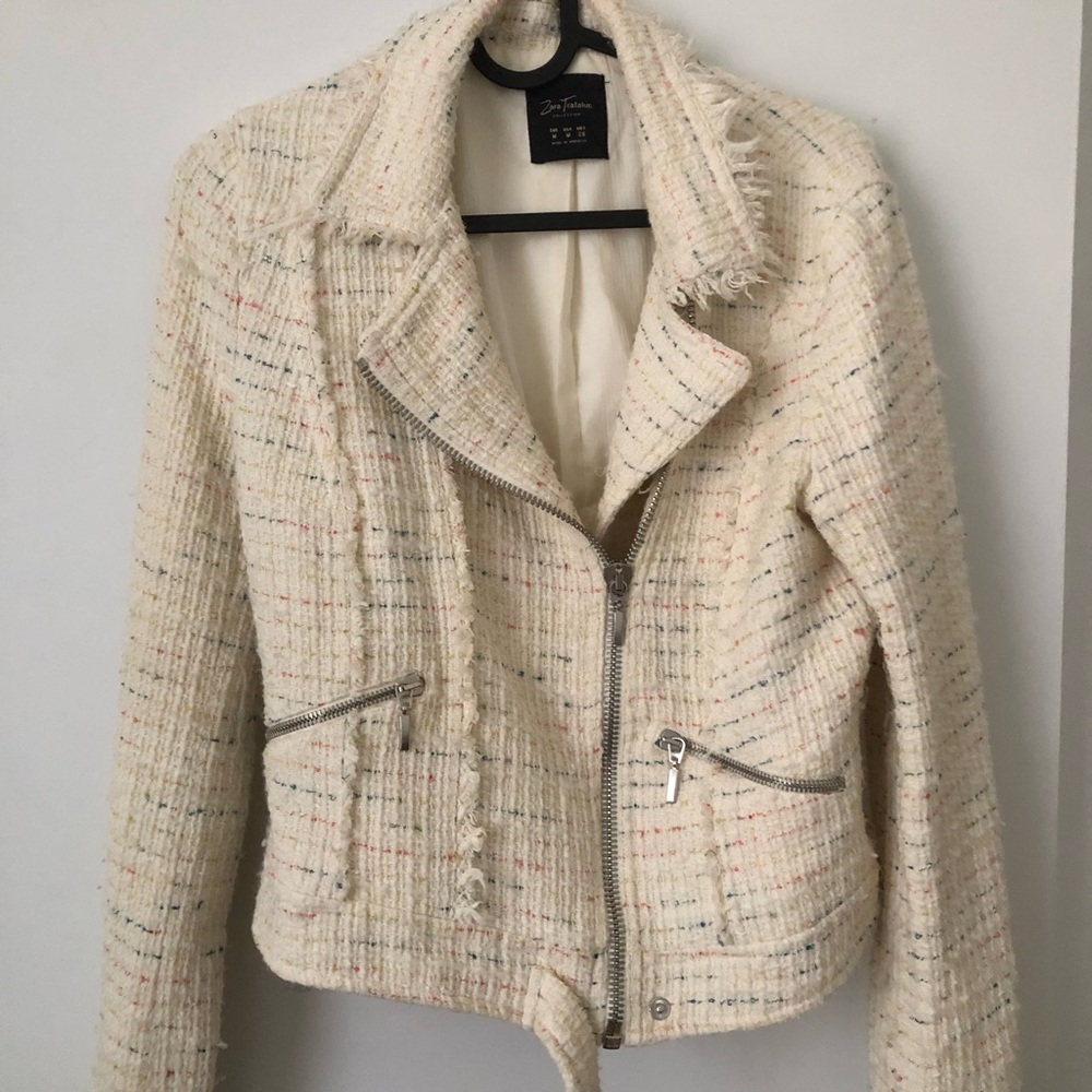 Zara Cream Tweed Blazer - Perfecto cut - Picture 1 of 8